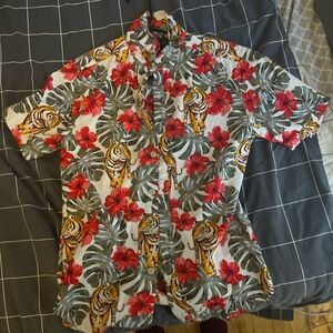 No Boundaries Red and Green Casual Button Down Shirt